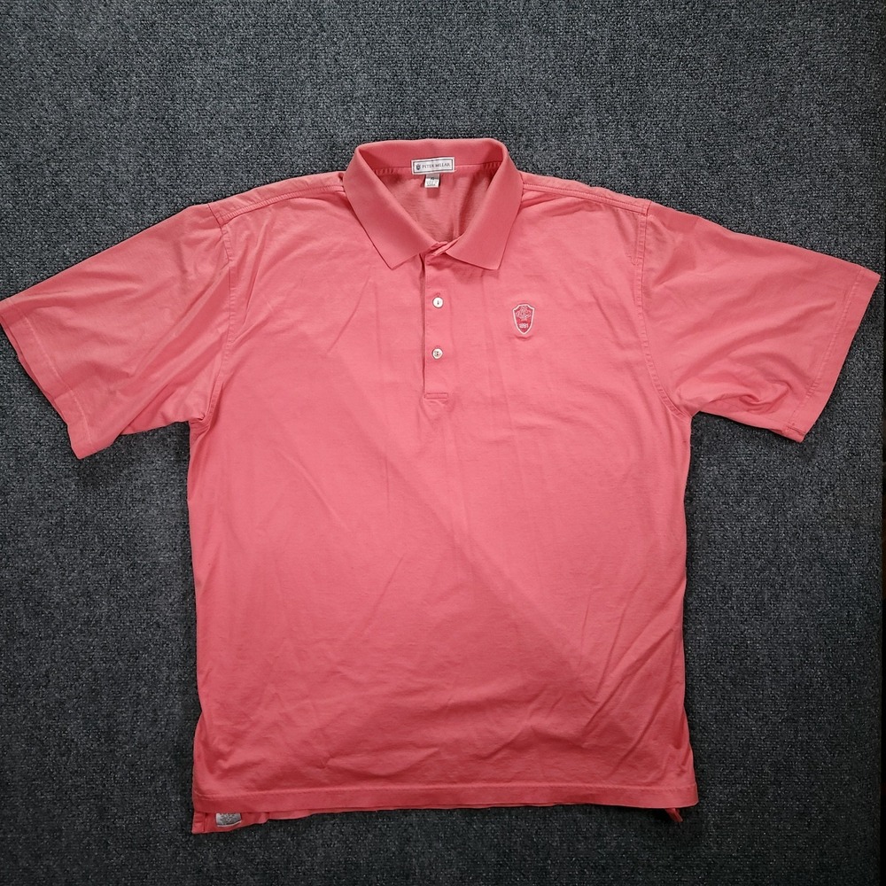 Peter Millar Polo Shirt Mens XL Pink Red Excellent Golf Course Logo Short Sleeve - Picture 2 of 9